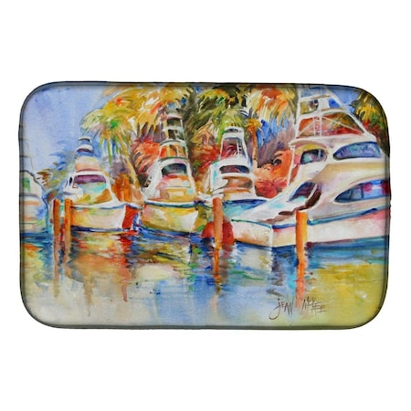 Carolines Treasures Deep Sea Fishing Boats at the Dock Dish Drying Mat JMK1052DDM